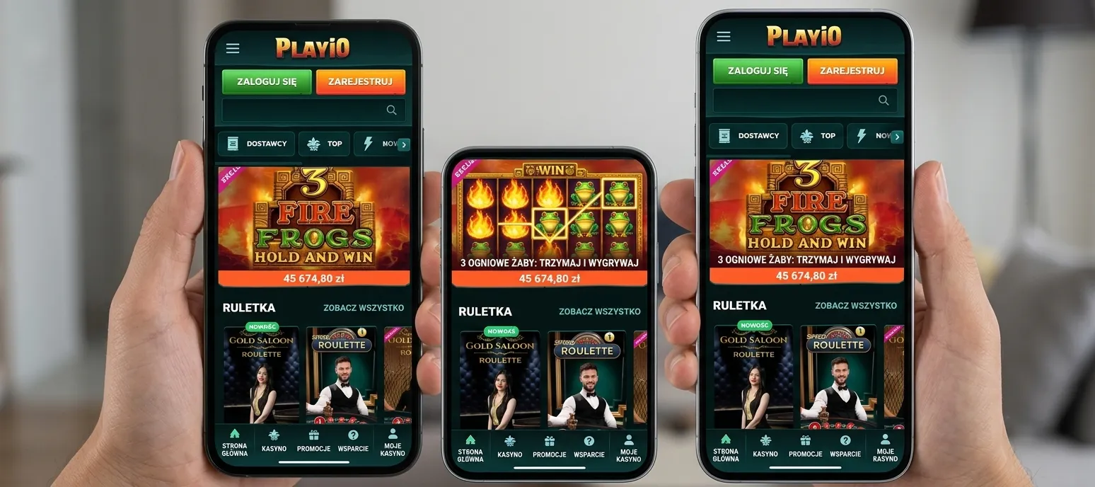 Mobilny interfejs kasyna online PlayiO w przeglądarce