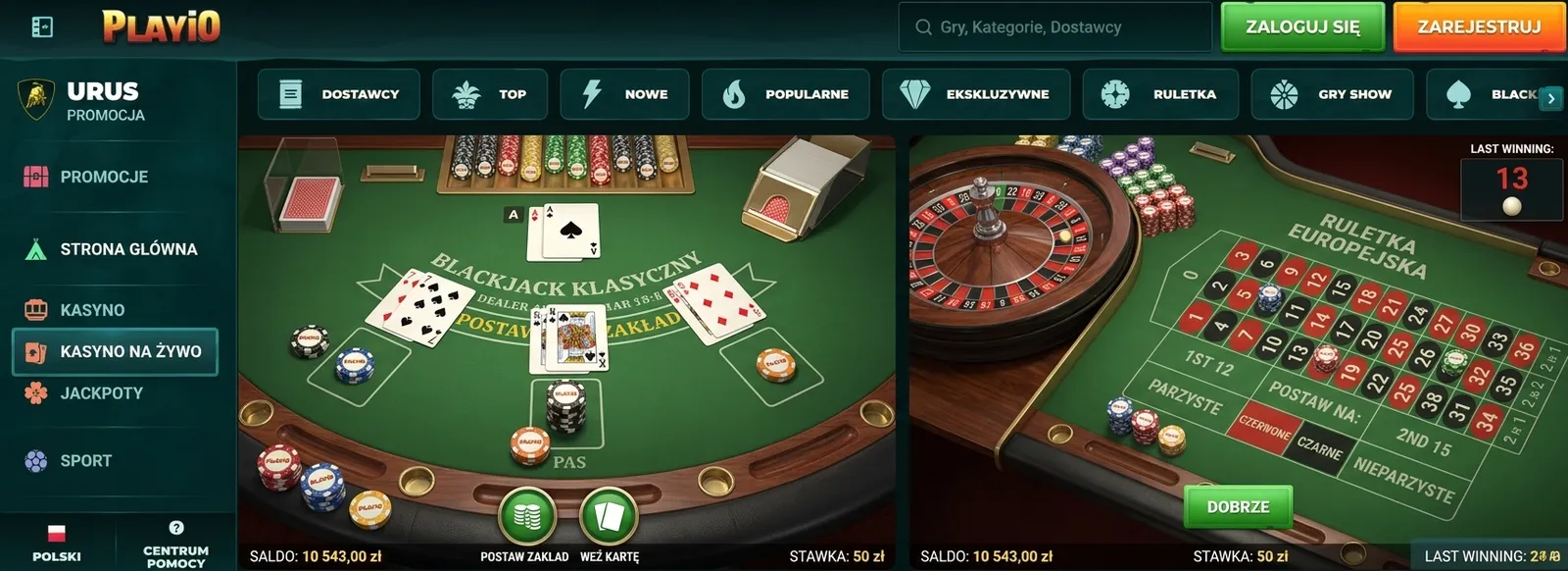 Lobby gier stołowych w kasynie PlayiO